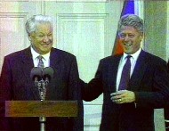 Fou rire de Bill Clinton et Boris Eltsine